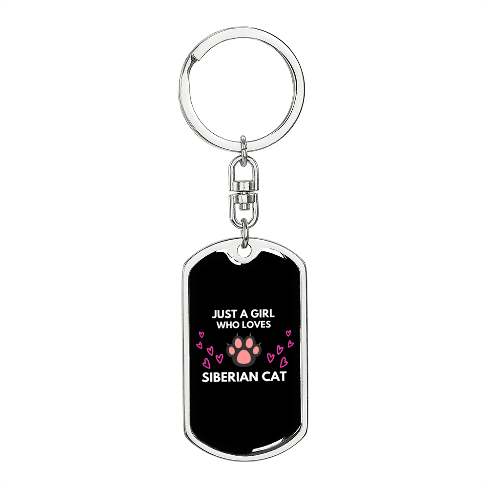 Girl Loves Siberian Cat Keychain Stainless Steel or 18k Gold Dog Tag Keyring-Express Your Love Gifts
