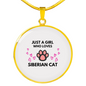 Girl Loves Siberian Cat White Circle Necklace Stainless Steel or 18k Gold 18-22-Express Your Love Gifts
