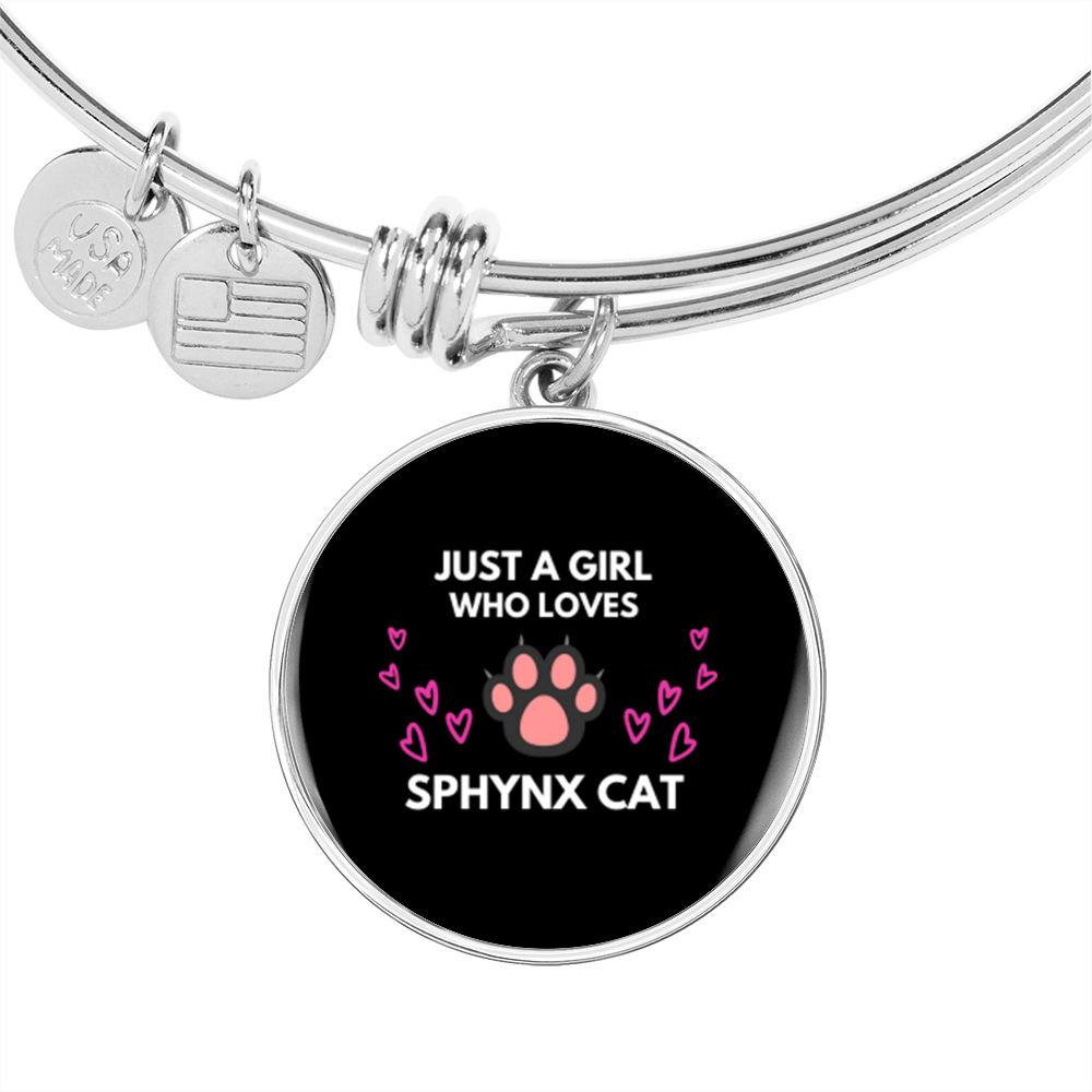 Girl Loves Sphynx Cat Bracelet Stainless Steel or 18k Gold Circle Bangle-Express Your Love Gifts