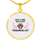 Girl Loves Tonkinese Cat White Circle Necklace Stainless Steel or 18k Gold 18-22-Express Your Love Gifts