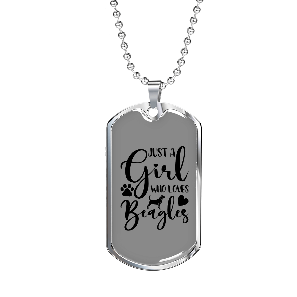 Girl Who Loves Beagles Necklace Stainless Steel or 18k Gold Dog Tag 24" Chain-Express Your Love Gifts