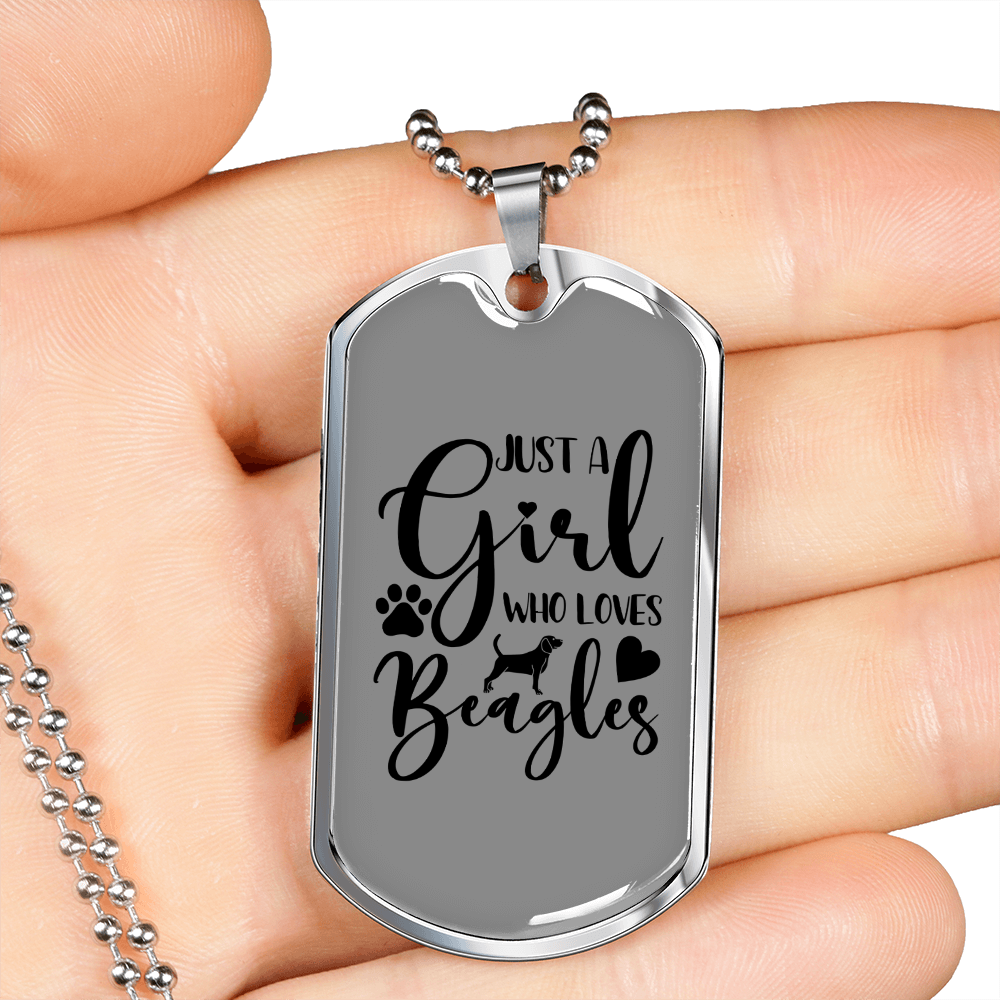 Girl Who Loves Beagles Necklace Stainless Steel or 18k Gold Dog Tag 24" Chain-Express Your Love Gifts