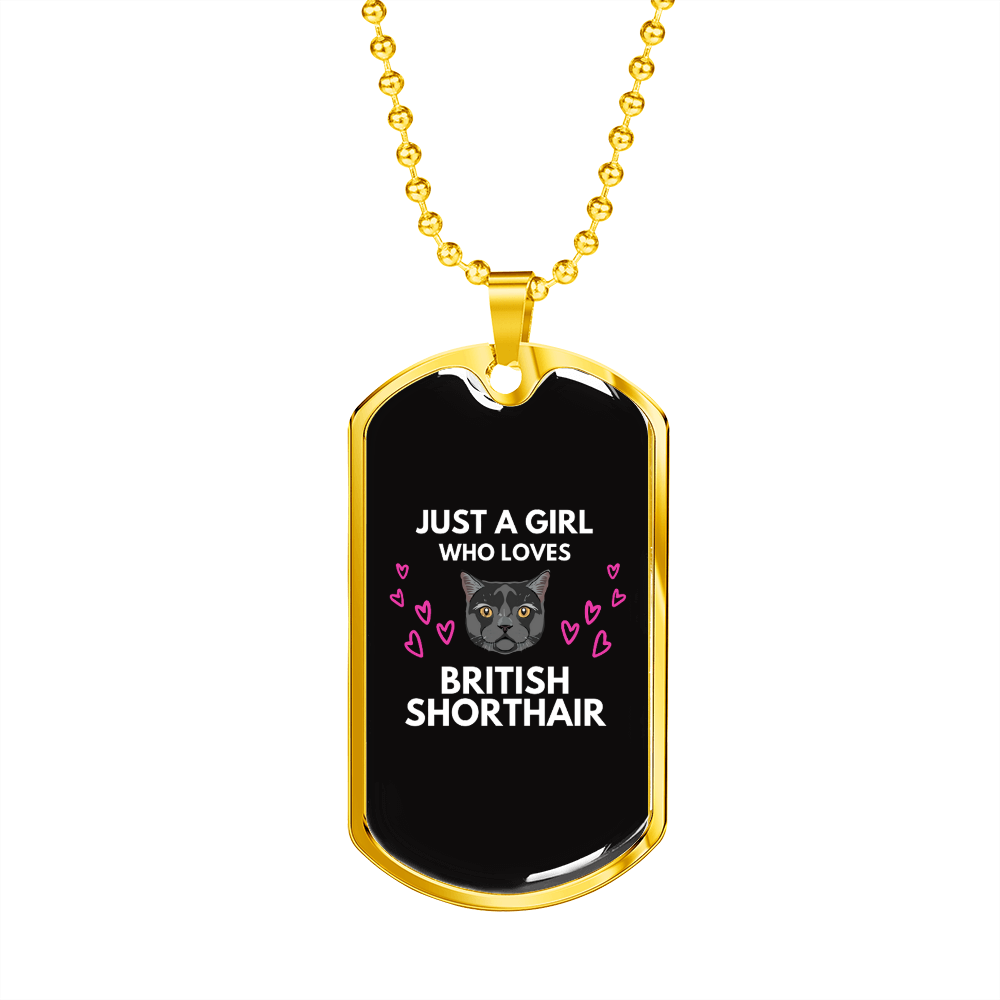 Girl Who Loves British Shorthair Cat Black Necklace Stainless Steel or 18k Gold Dog Tag 24" Chain-Express Your Love Gifts