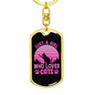 Girl Who Loves Cat Pink Keychain Stainless Steel or 18k Gold Dog Tag Keyring-Express Your Love Gifts