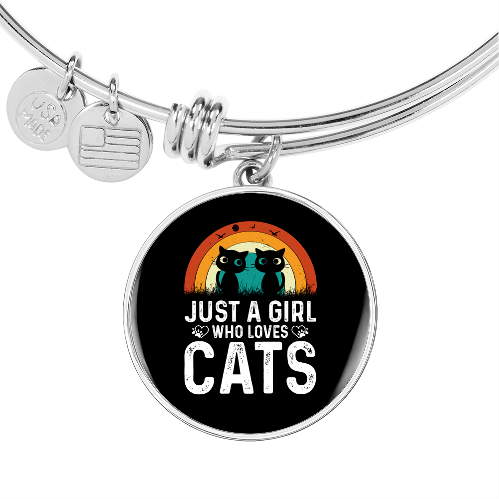 Girl Who Loves Cats Black Bracelet Stainless Steel or 18k Gold Circle Bangle-Express Your Love Gifts