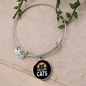 Girl Who Loves Cats Black Bracelet Stainless Steel or 18k Gold Circle Bangle-Express Your Love Gifts