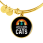 Girl Who Loves Cats Black Bracelet Stainless Steel or 18k Gold Circle Bangle-Express Your Love Gifts