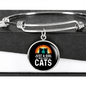 Girl Who Loves Cats Black Bracelet Stainless Steel or 18k Gold Circle Bangle-Express Your Love Gifts