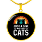 Girl Who Loves Cats Black Circle Necklace Stainless Steel or 18k Gold 18-22"-Express Your Love Gifts