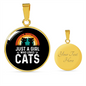 Girl Who Loves Cats Black Circle Necklace Stainless Steel or 18k Gold 18-22"-Express Your Love Gifts