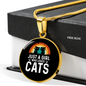 Girl Who Loves Cats Black Circle Necklace Stainless Steel or 18k Gold 18-22"-Express Your Love Gifts