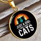 Girl Who Loves Cats Black Circle Necklace Stainless Steel or 18k Gold 18-22"-Express Your Love Gifts