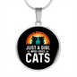 Girl Who Loves Cats Black Circle Necklace Stainless Steel or 18k Gold 18-22"-Express Your Love Gifts
