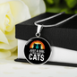 Girl Who Loves Cats Black Circle Necklace Stainless Steel or 18k Gold 18-22"-Express Your Love Gifts