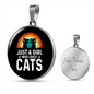 Girl Who Loves Cats Black Circle Necklace Stainless Steel or 18k Gold 18-22"-Express Your Love Gifts