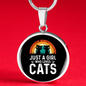 Girl Who Loves Cats Black Circle Necklace Stainless Steel or 18k Gold 18-22"-Express Your Love Gifts