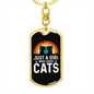 Girl Who Loves Cats Black Keychain Stainless Steel or 18k Gold Dog Tag Keyring-Express Your Love Gifts