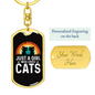 Girl Who Loves Cats Black Keychain Stainless Steel or 18k Gold Dog Tag Keyring-Express Your Love Gifts