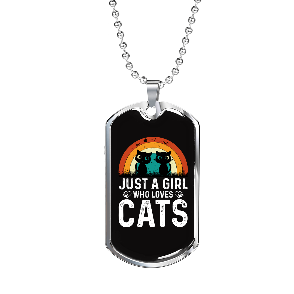 Girl Who Loves Cats Black Necklace Stainless Steel or 18k Gold Dog Tag 24" Chain-Express Your Love Gifts