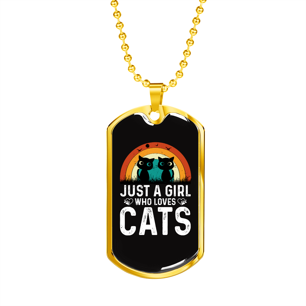 Girl Who Loves Cats Black Necklace Stainless Steel or 18k Gold Dog Tag 24" Chain-Express Your Love Gifts