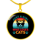 Girl Who Loves Cats Circle Necklace Stainless Steel or 18k Gold 18-22"-Express Your Love Gifts