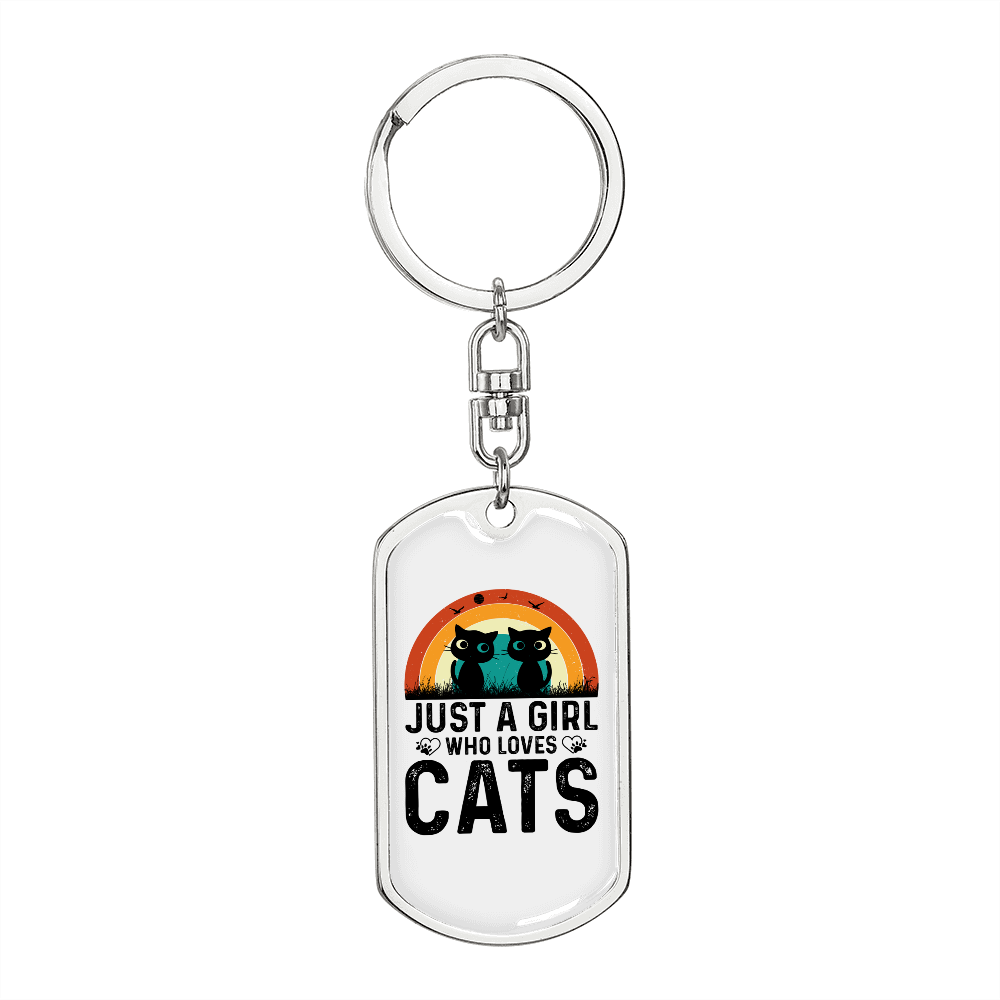 Girl Who Loves Cats Keychain Stainless Steel or 18k Gold Dog Tag Keyring-Express Your Love Gifts