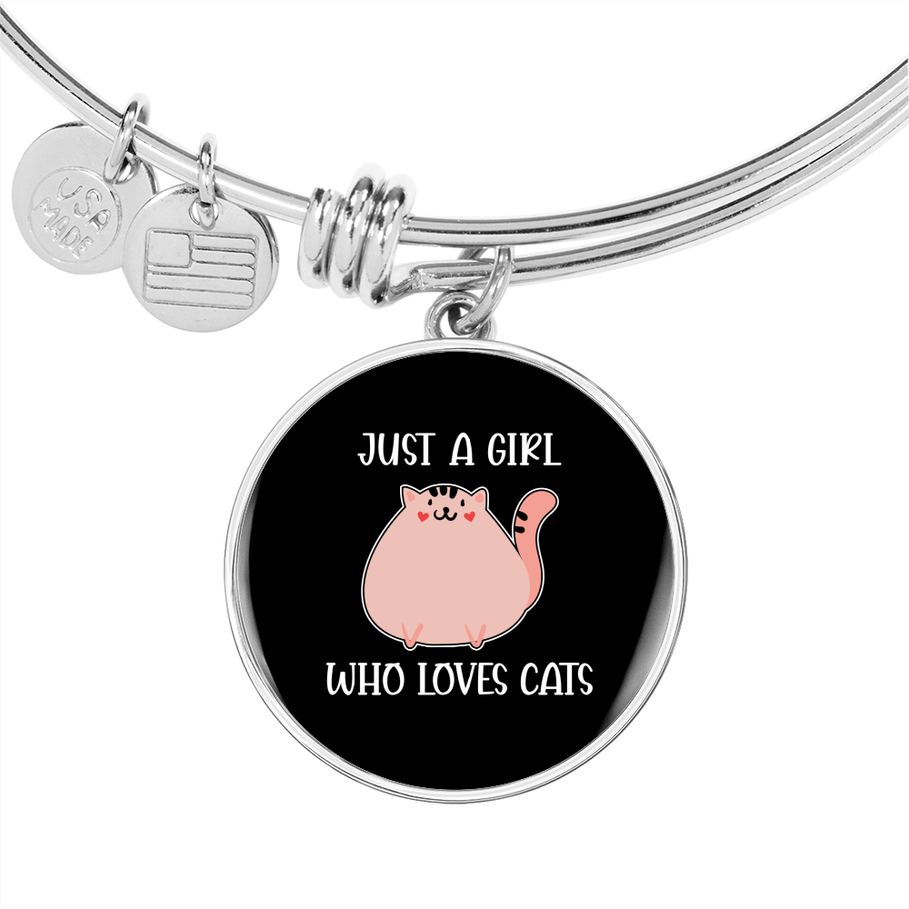 Girl Who Loves Cute Cats Bracelet Stainless Steel or 18k Gold Circle Bangle-Express Your Love Gifts