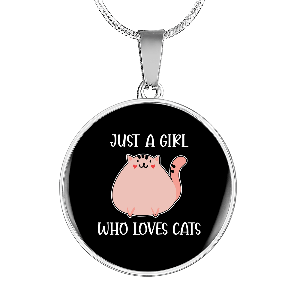 Girl Who Loves Cute Cats Circle Necklace Stainless Steel or 18k Gold 18-22"-Express Your Love Gifts