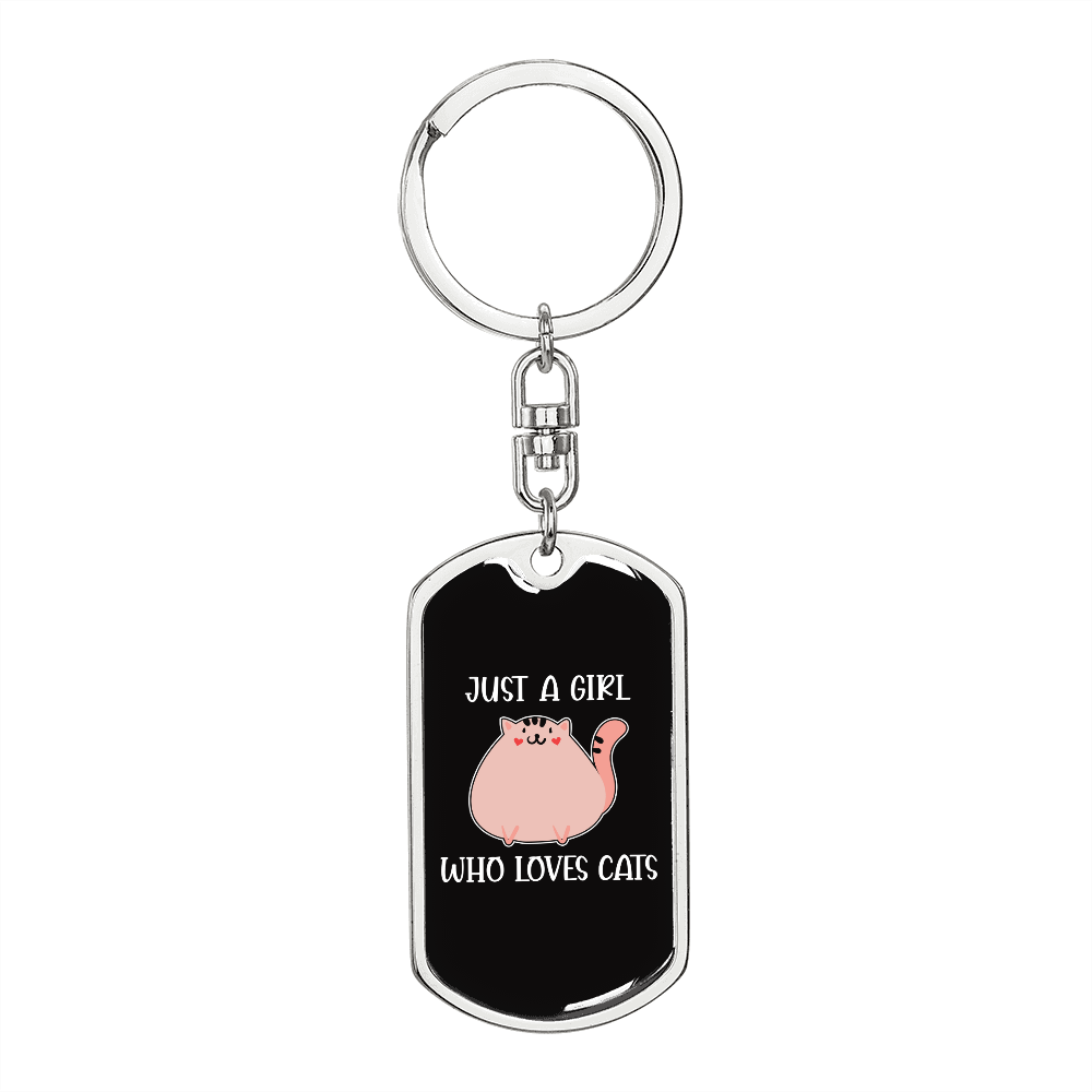 Girl Who Loves Cute Cats Keychain Stainless Steel or 18k Gold Dog Tag Keyring-Express Your Love Gifts