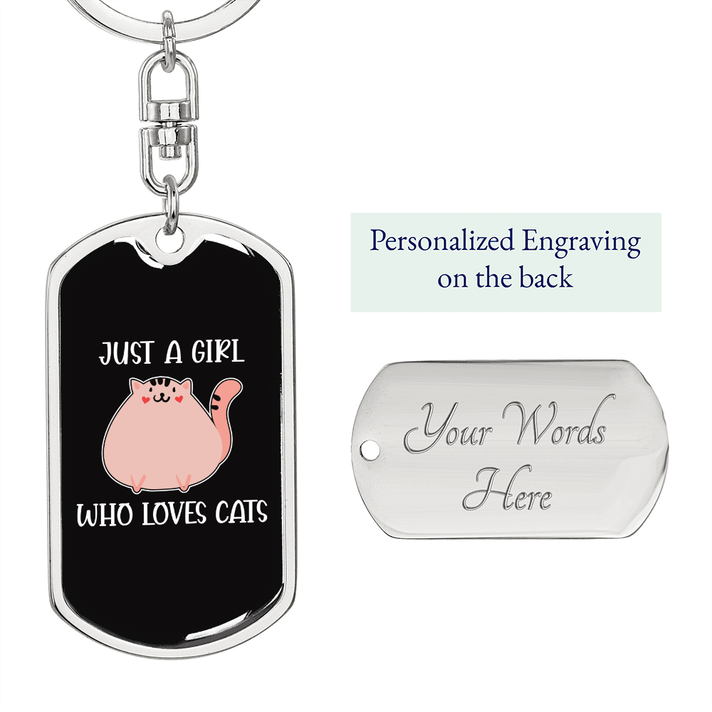 Girl Who Loves Cute Cats Keychain Stainless Steel or 18k Gold Dog Tag Keyring-Express Your Love Gifts
