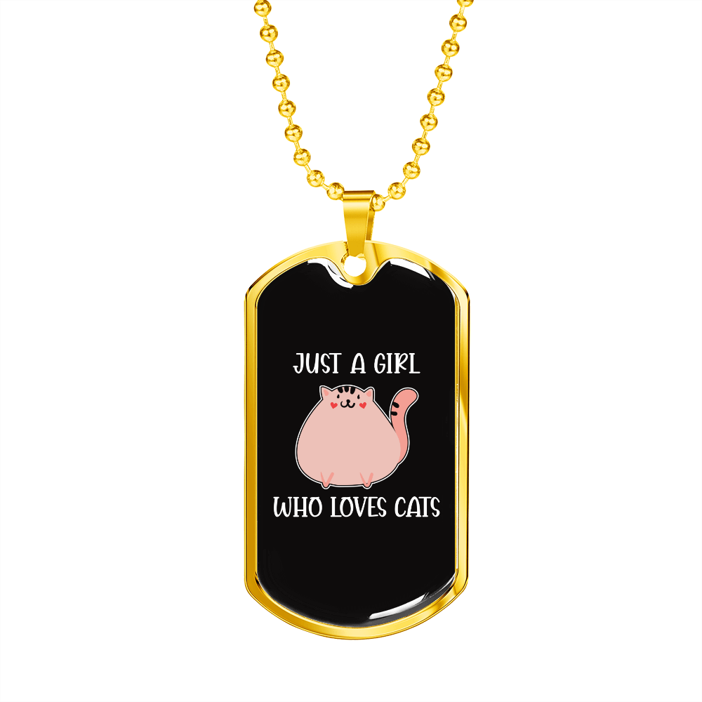 Girl Who Loves Cute Cats Necklace Stainless Steel or 18k Gold Dog Tag 24" Chain-Express Your Love Gifts