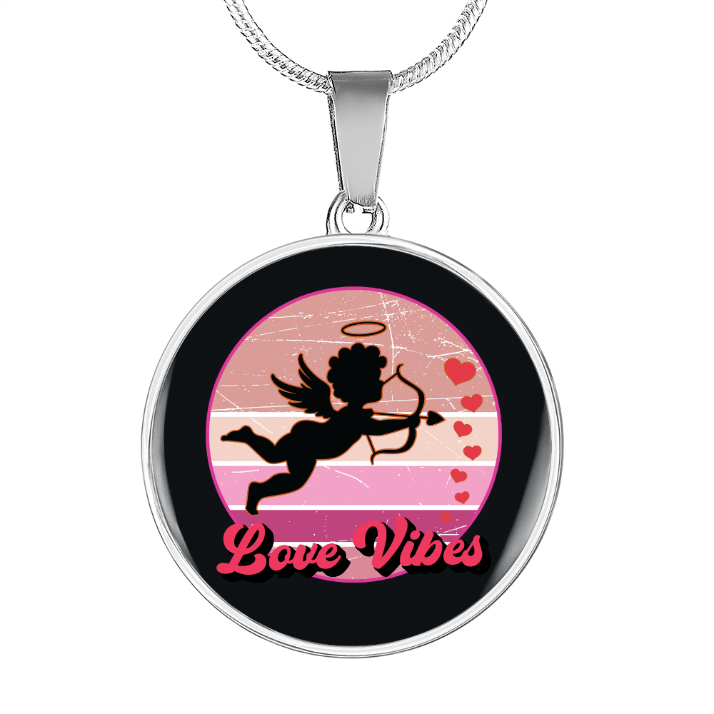 Girlfriend Gift Cupid Love Vibes Circle Necklace Stainless Steel or 18k Gold 18-22-Express Your Love Gifts