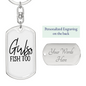 Girls Fish Too Fishing Keychain Stainless Steel or 18k Gold Dog Tag Keyring-Express Your Love Gifts