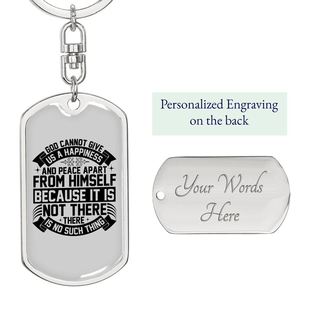 Give Us A Happiness Keychain Stainless Steel or 18k Gold Dog Tag Keyring-Express Your Love Gifts
