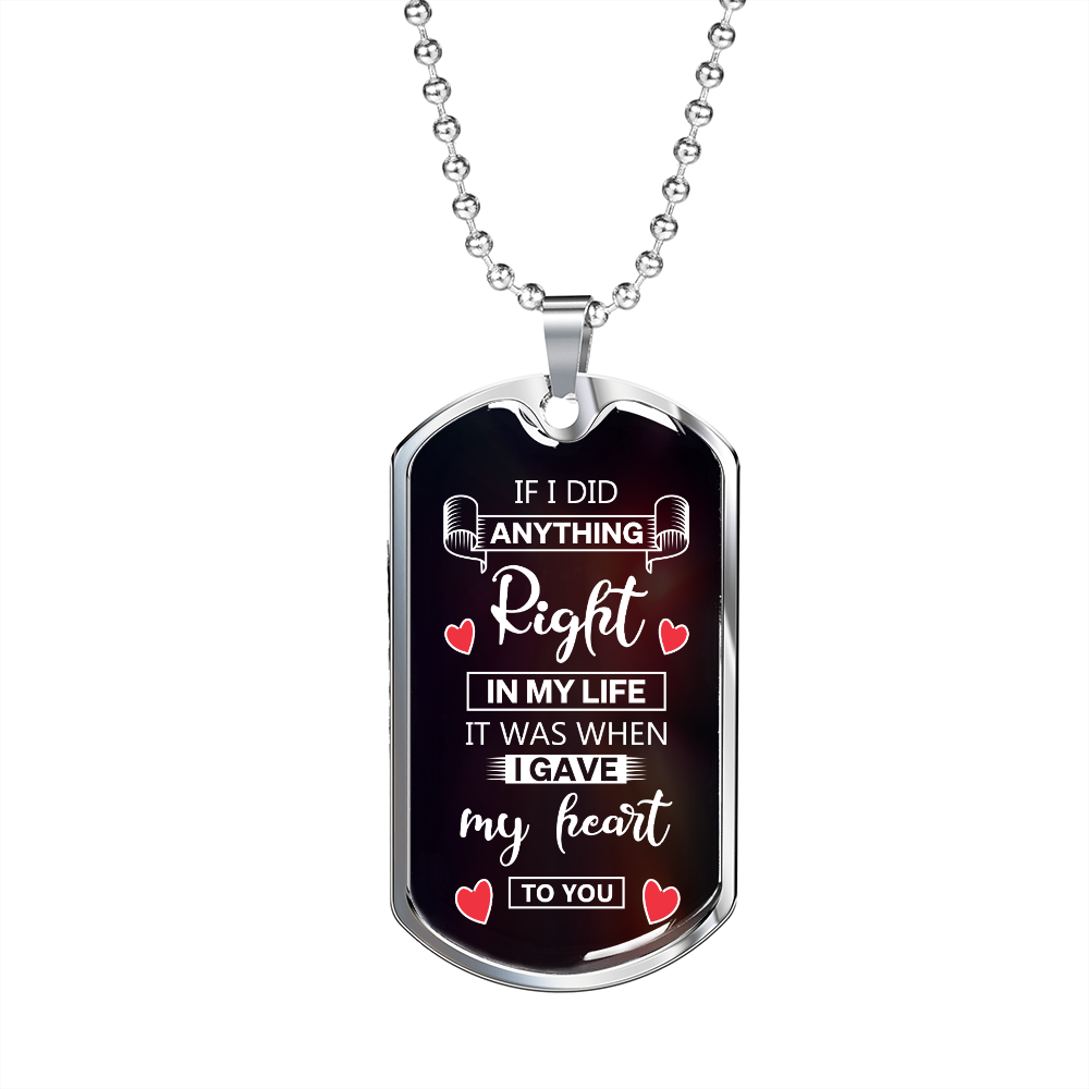Give You My Heart Necklace Stainless Steel or 18k Gold Dog Tag 24" Chain-Express Your Love Gifts