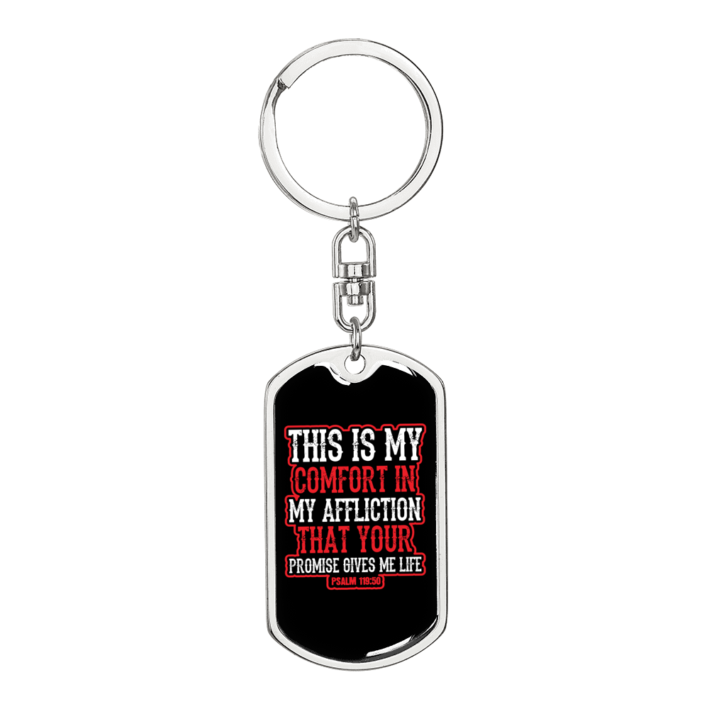 Gives Me Life Psalm 119:50 Keychain Stainless Steel or 18k Gold Dog Tag Keyring-Express Your Love Gifts