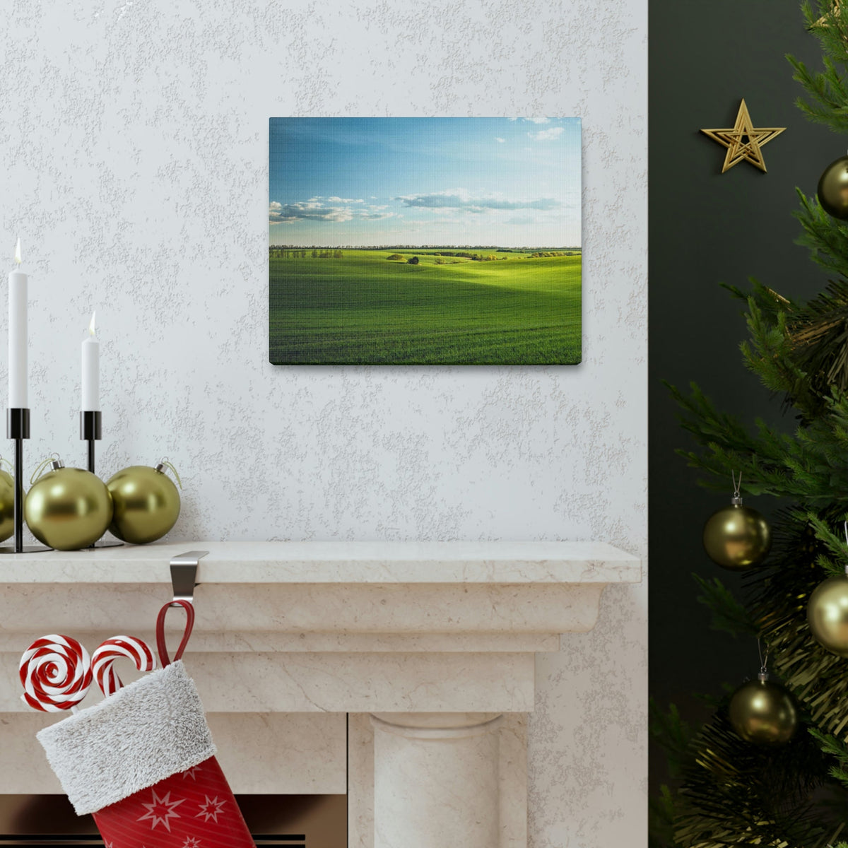 Glamorous Green Wavy Fields Scene Beautiful Astonishing and Splendid Farm Beauty Nature Scene Summer on the Farm Wall Art Ready to Hang Unframed-Express Your Love Gifts