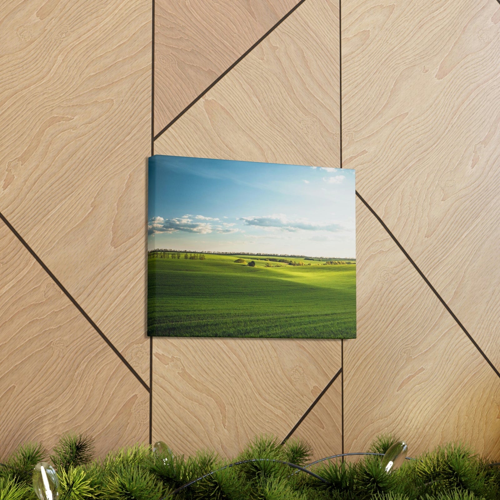 Glamorous Green Wavy Fields Scene Beautiful Astonishing and Splendid Farm Beauty Nature Scene Summer on the Farm Wall Art Ready to Hang Unframed-Express Your Love Gifts