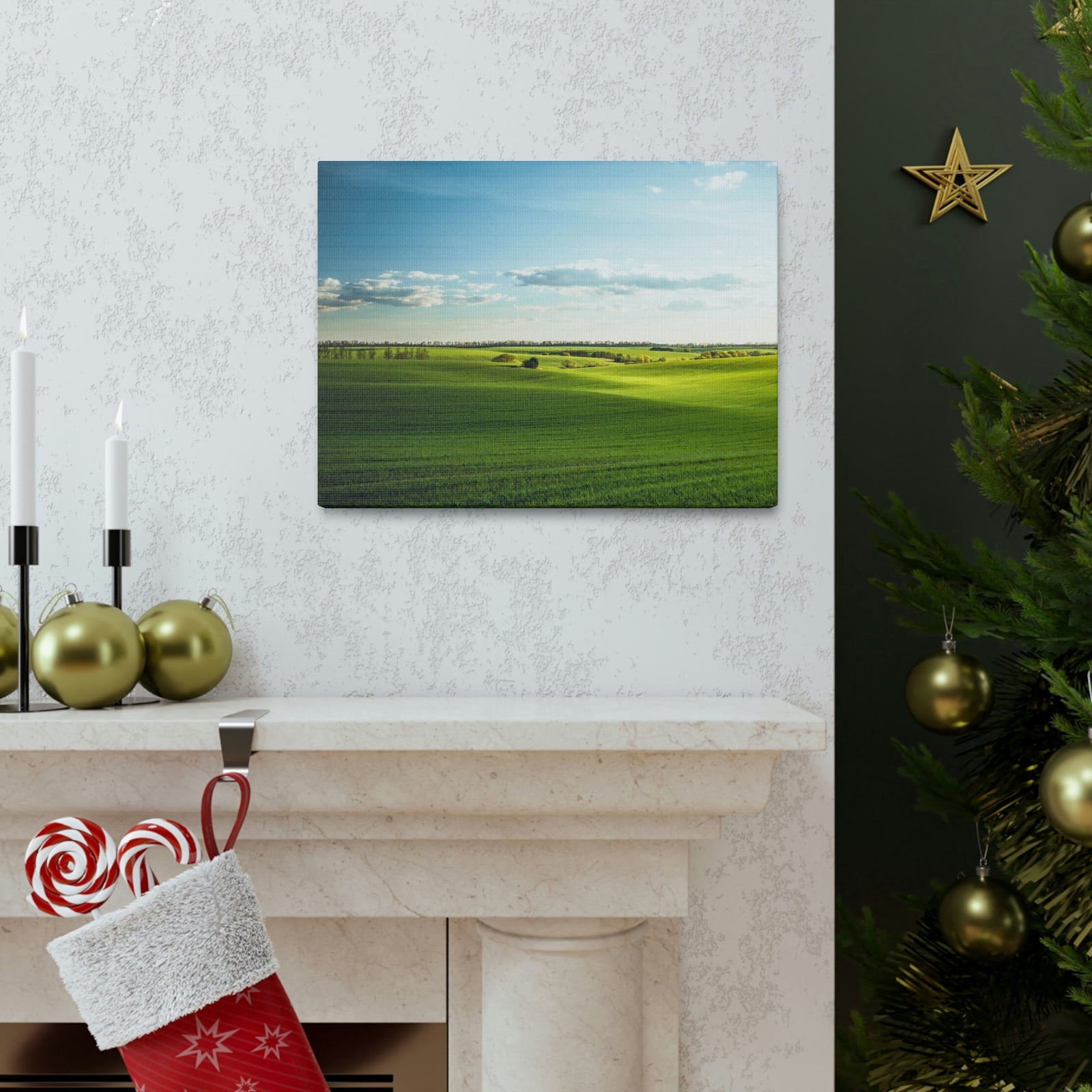 Glamorous Green Wavy Fields Scene Beautiful Astonishing and Splendid Farm Beauty Nature Scene Summer on the Farm Wall Art Ready to Hang Unframed-Express Your Love Gifts
