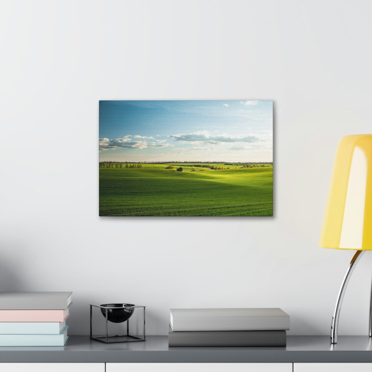 Glamorous Green Wavy Fields Scene Beautiful Astonishing and Splendid Farm Beauty Nature Scene Summer on the Farm Wall Art Ready to Hang Unframed-Express Your Love Gifts