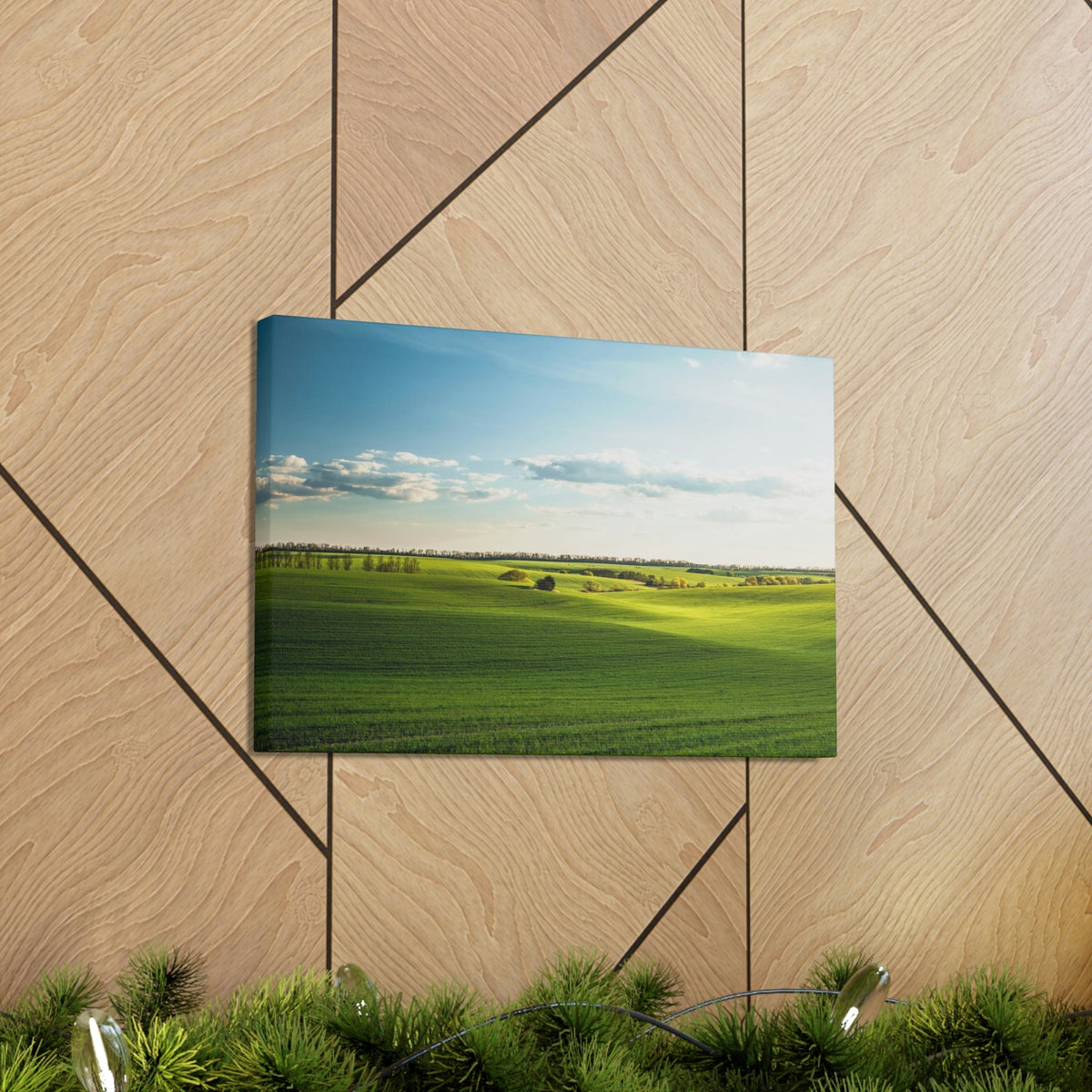 Glamorous Green Wavy Fields Scene Beautiful Astonishing and Splendid Farm Beauty Nature Scene Summer on the Farm Wall Art Ready to Hang Unframed-Express Your Love Gifts