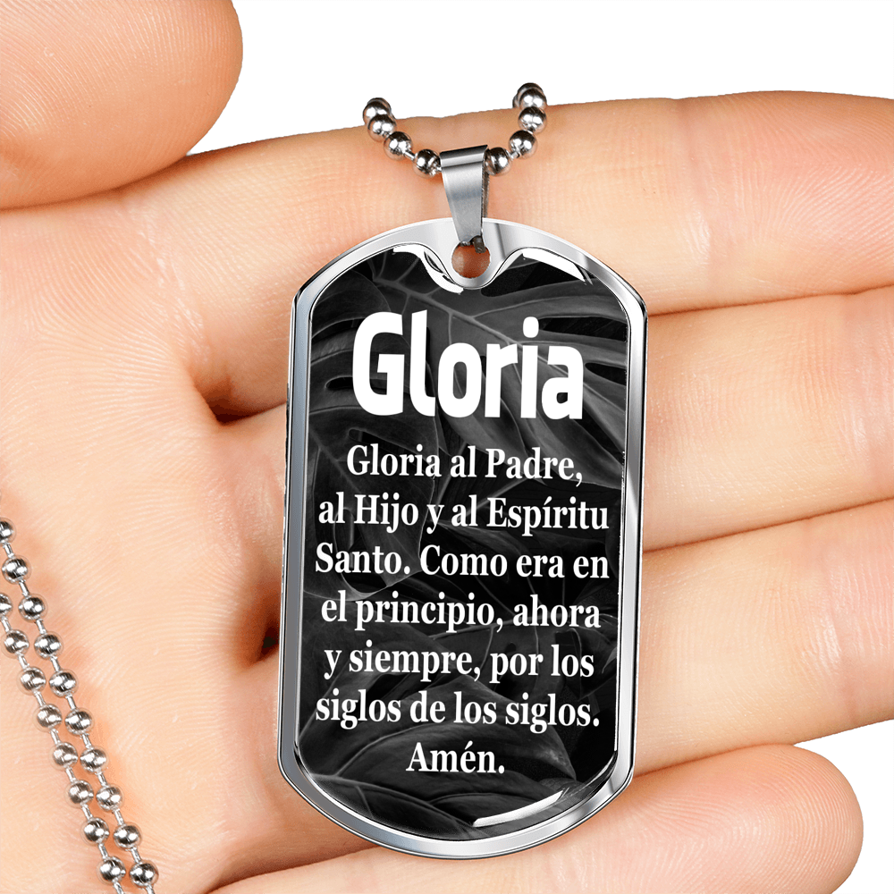 Gloria al Padre Spanish Dog Tag Stainless Steel or 18k Gold 24" Chain-Express Your Love Gifts
