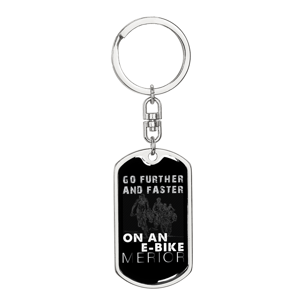 Go Further And Faster Cycling Keychain Stainless Steel or 18k Gold Dog Tag Keyring-Express Your Love Gifts