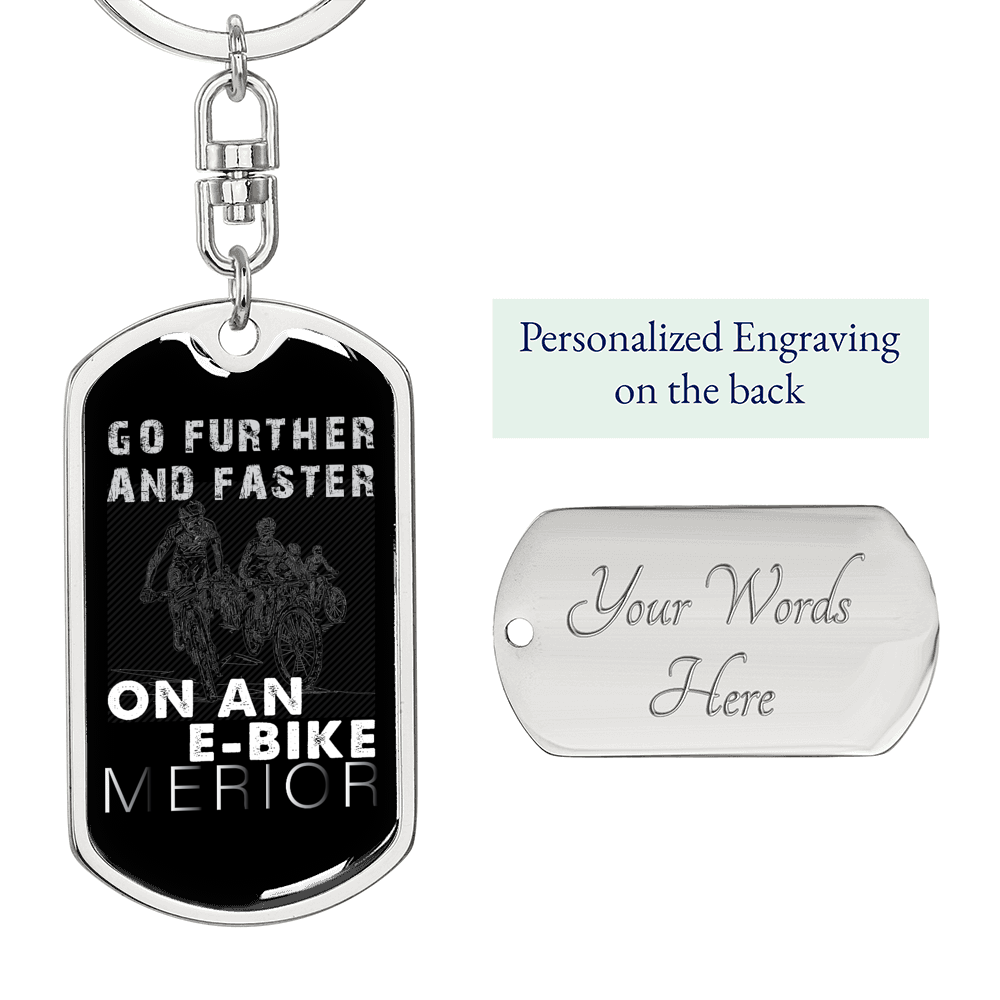 Go Further And Faster Cycling Keychain Stainless Steel or 18k Gold Dog Tag Keyring-Express Your Love Gifts