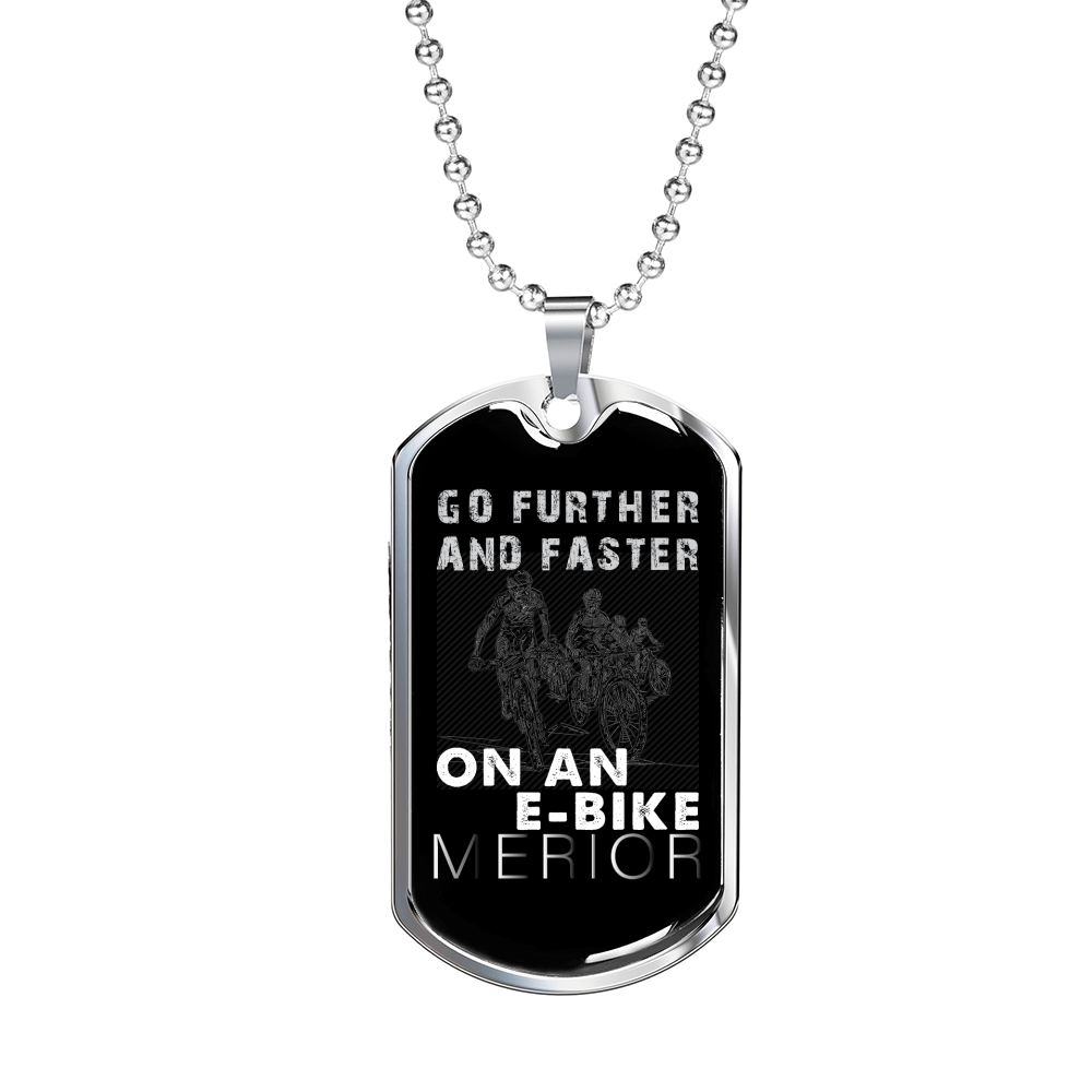 Go Further And Faster Cycling Necklace Stainless Steel or 18k Gold Dog Tag 24"-Express Your Love Gifts