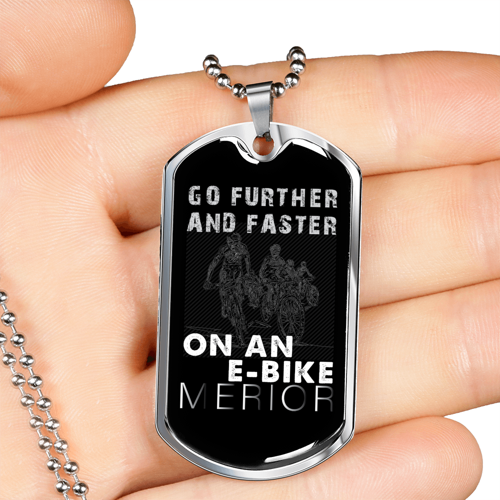 Go Further And Faster Cycling Necklace Stainless Steel or 18k Gold Dog Tag 24"-Express Your Love Gifts