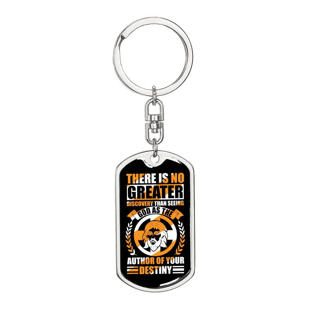 God Author Of Destiny Keychain Stainless Steel or 18k Gold Dog Tag Keyring-Express Your Love Gifts