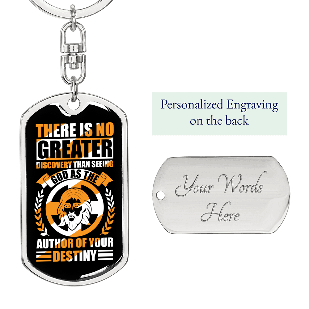 God Author Of Destiny Keychain Stainless Steel or 18k Gold Dog Tag Keyring-Express Your Love Gifts