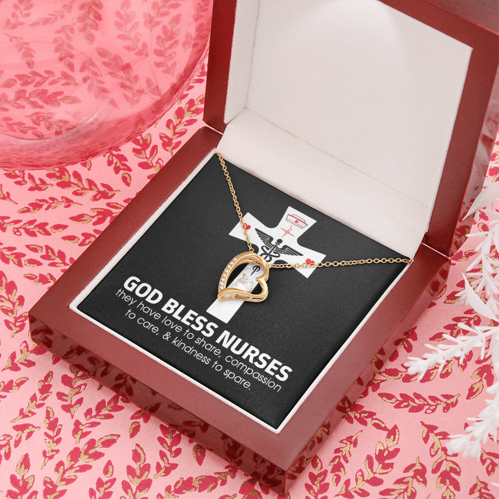God Bless Nurses Healthcare Medical Worker Nurse Appreciation Gift Forever Necklace w Message Card-Express Your Love Gifts