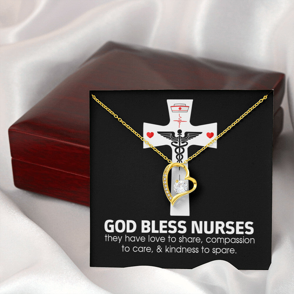God Bless Nurses Healthcare Medical Worker Nurse Appreciation Gift Forever Necklace w Message Card-Express Your Love Gifts